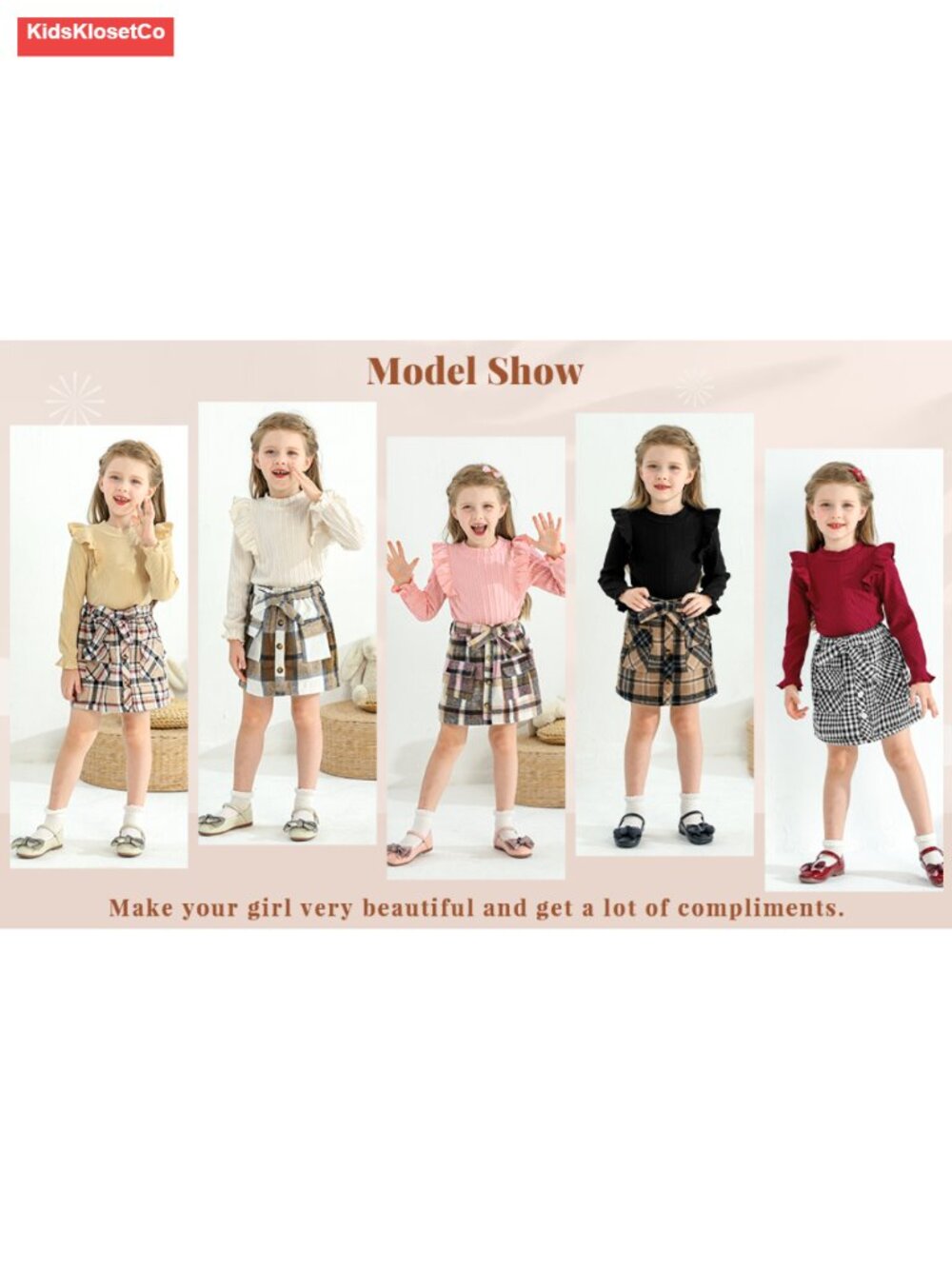 Toddler Girl Fall Winter Long Sleeve Top Plaid Skirt Set 2Pc - Picture 6 of 6